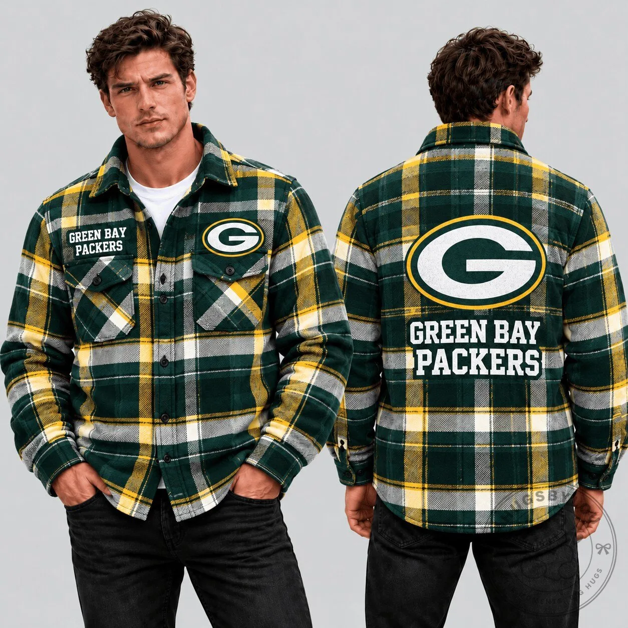Green Bay Packers Plaid Flannel Button-Up Long-Sleeve Shirt